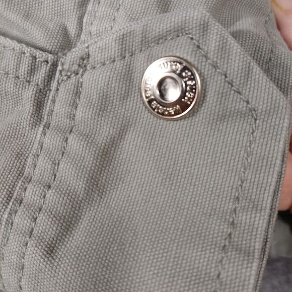 Kenzie Jeans Olive‎ Green Denim Snap Up Utility Jacket Size XL Style ENG02287X - Picture 11 of 13